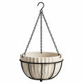 Hängeblumentopf Ø 30 cm aus Keramik in Beige mit schwarzer Metallaufhängung