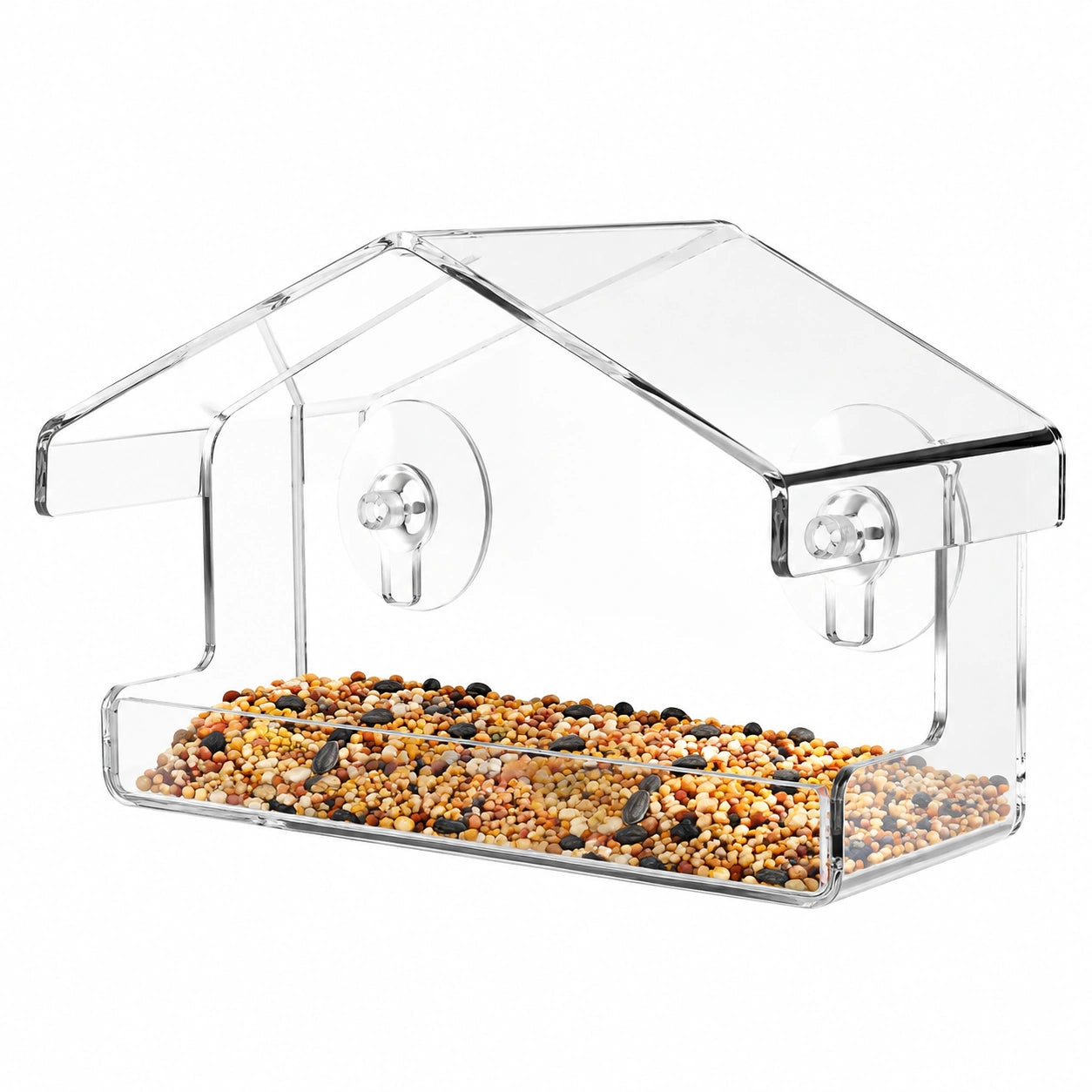 Fenster Vogelfutterspender 30 cm transparent aus Kunststoff mit Saugnäpfen